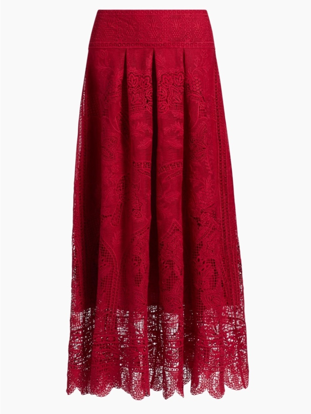 Farm Rio Red Boho Garden Guipure Lace Midi-Skirt - Picture 10 of 15